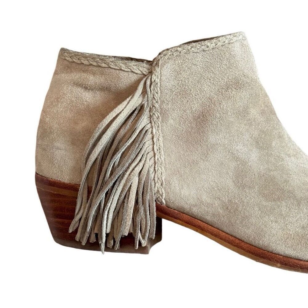 Sam Edelman Paige Fringe Ankle Bootie Women’s 7.5 Grey Suede Leather - Picture 3 of 10